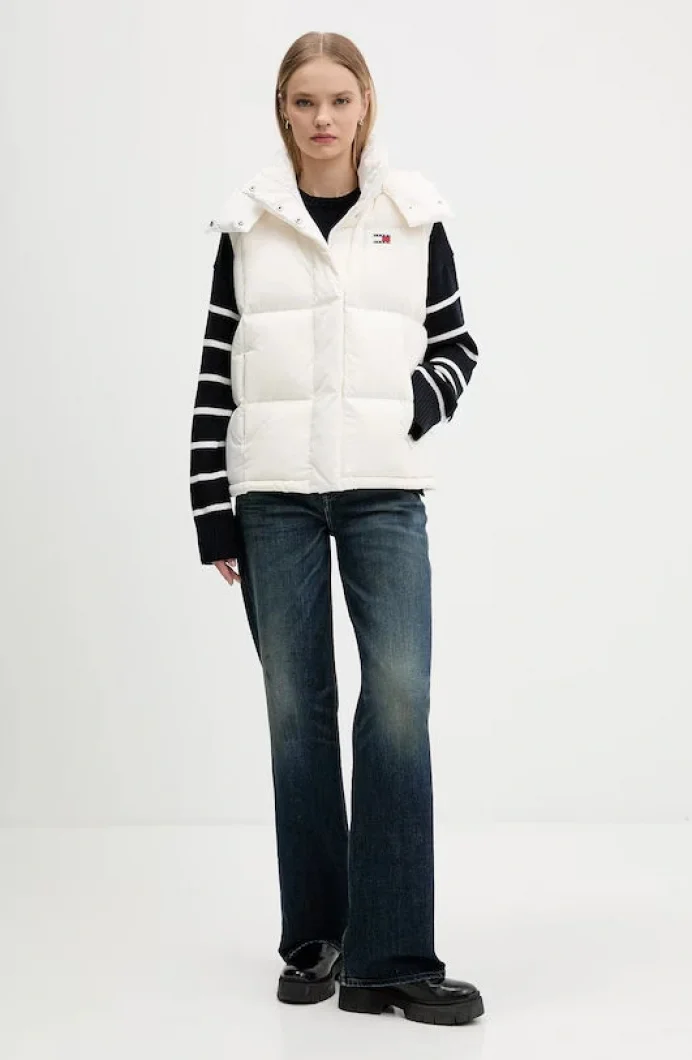 Tommy Hilfiger TJW Alaska Grid Kuş Tüyü Kadın Beyaz Yelek DW0DW21627YBH