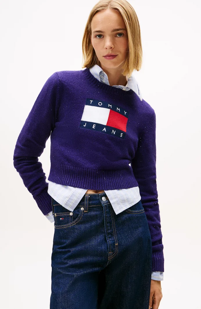 Tommy Hilfiger TJW Işıltılı Bayrak Desenli Kadın Mor Kazak DW0DW21690VLY