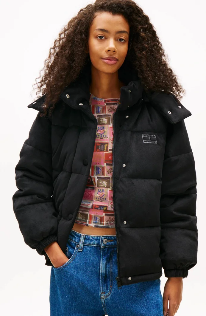 Tommy Hilfiger TJW Kapitone Kadife Şişme Kadın Siyah  Mont  DW0DW21668BDS