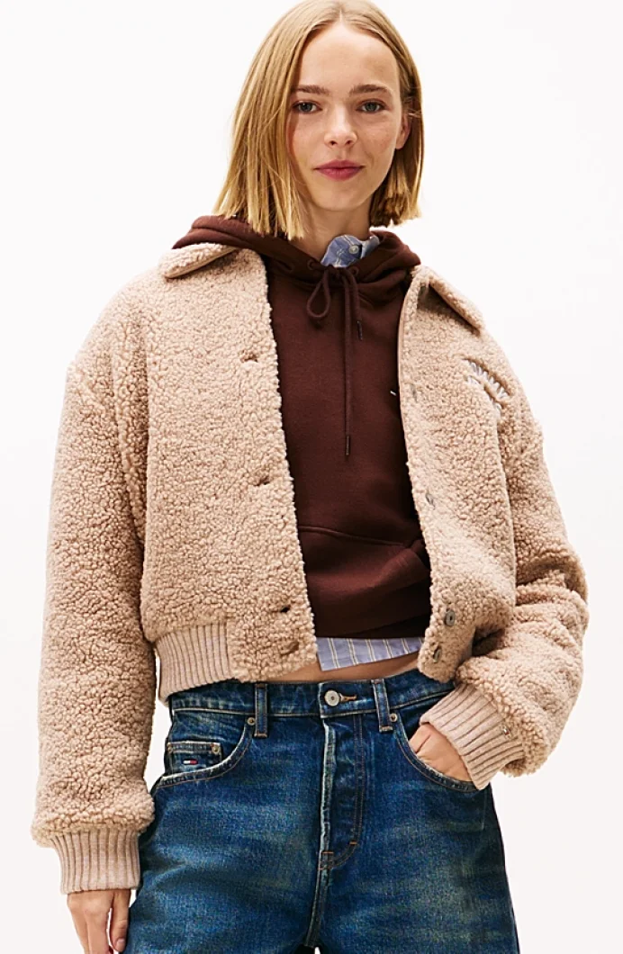 Tommy Hilfiger TJW Kürk Dokulu Kolej Stili Kadın Kahverengi Ceket DW0DW21666GUQ