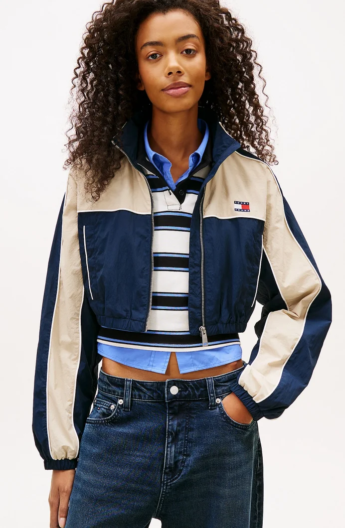 Tommy Hilfiger TJW Naylon Şerit Detaylı Kadın Mavi Yağmurluk DW0DW22055C1G