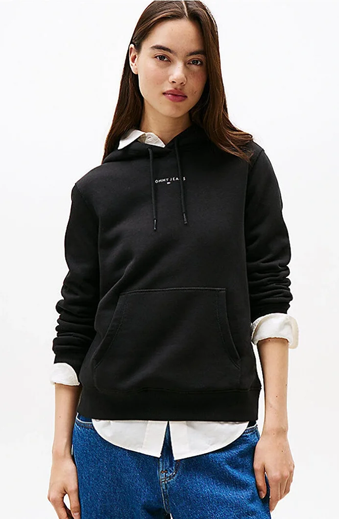Tommy Hilfiger TJW Normal Kesim Linear Kapüşonlu Kadın Siyah Sweatshirt  DW0DW21963BDS