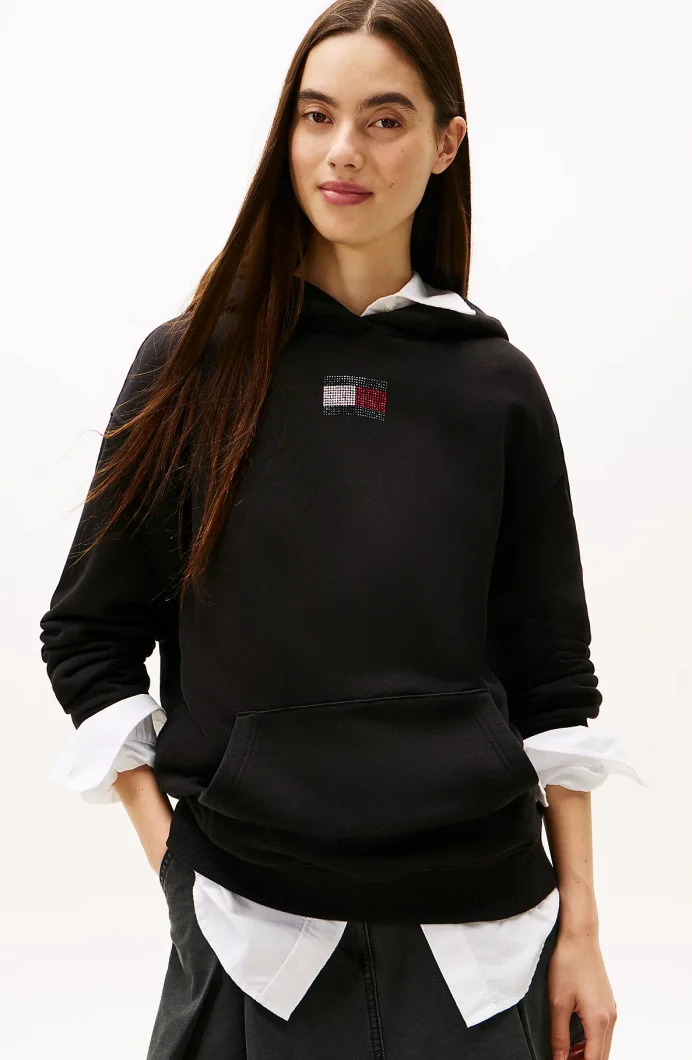 Tommy Hilfiger TJW Rahat Kesim Parti Bayraklı Kadın Siyah Sweatshirt DW0DW21605BDS