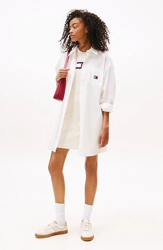 Tommy Hilfiger Badge Kadın Beyaz Gömlek DW0DW21122YBL