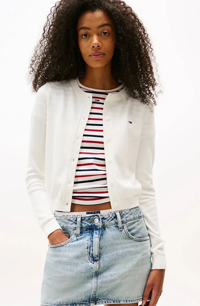 Tommy Hilfiger Denim Essentials Kadın Beyaz Hırka DW0DW20976YBL