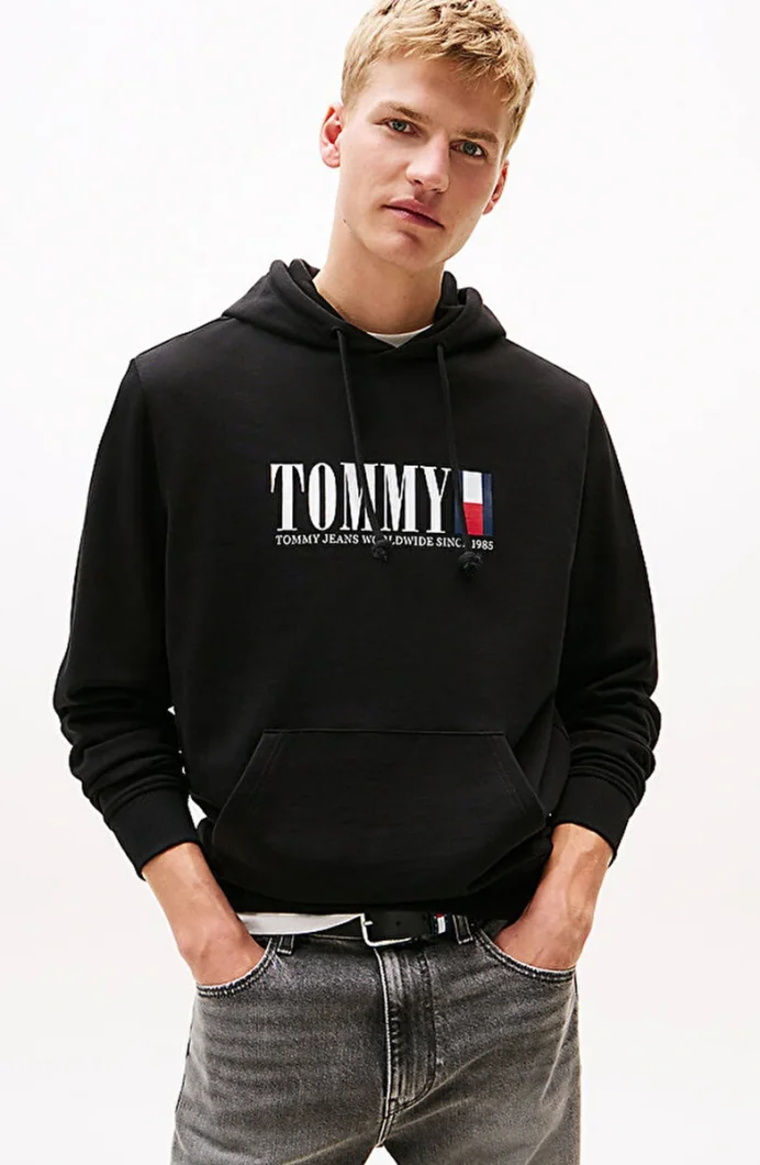 Tommy Hilfiger Dna Graphics Erkek Siyah Kapüşonlu Sweatshirt DM0DM22144BDS