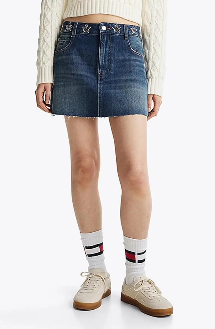 Tommy Hilfiger STUDDED DENIM MINI SKIRT AI9057 Kadın mavi Etek DW0DW198751BK