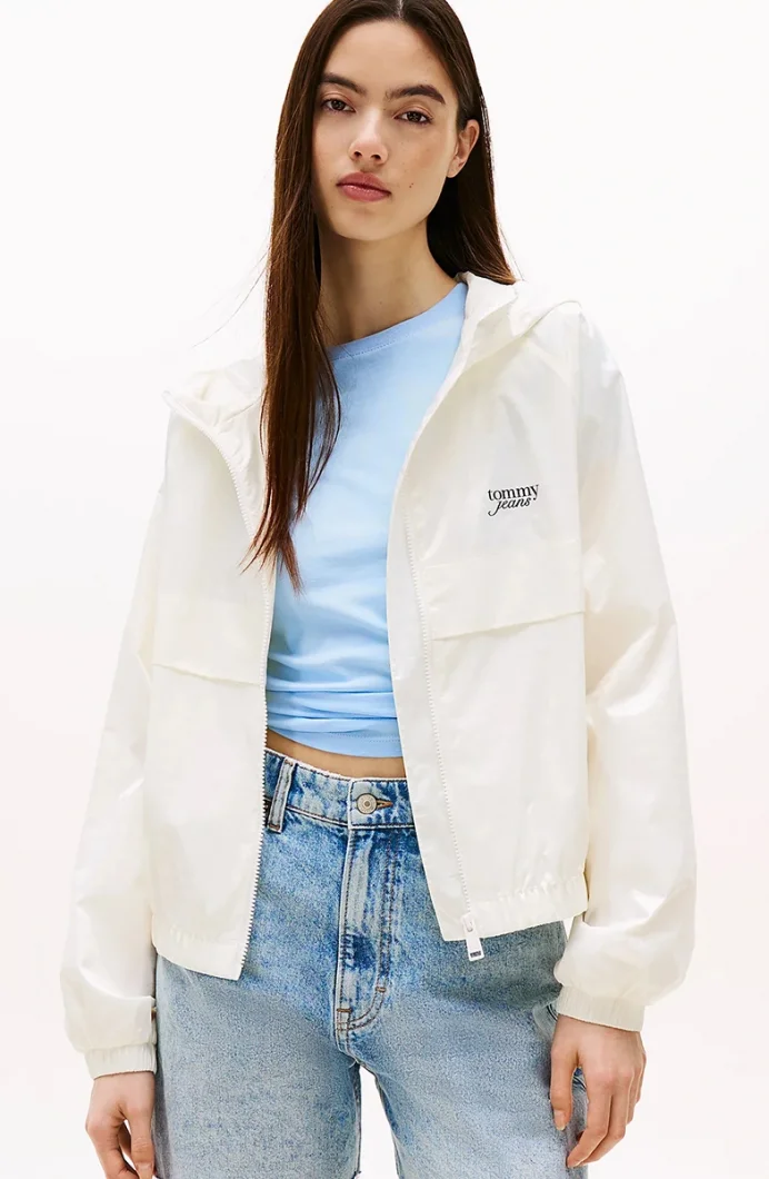 Tommy Hilfiger Script Kadın Beyaz Yağmurluk DW0DW20952YBL