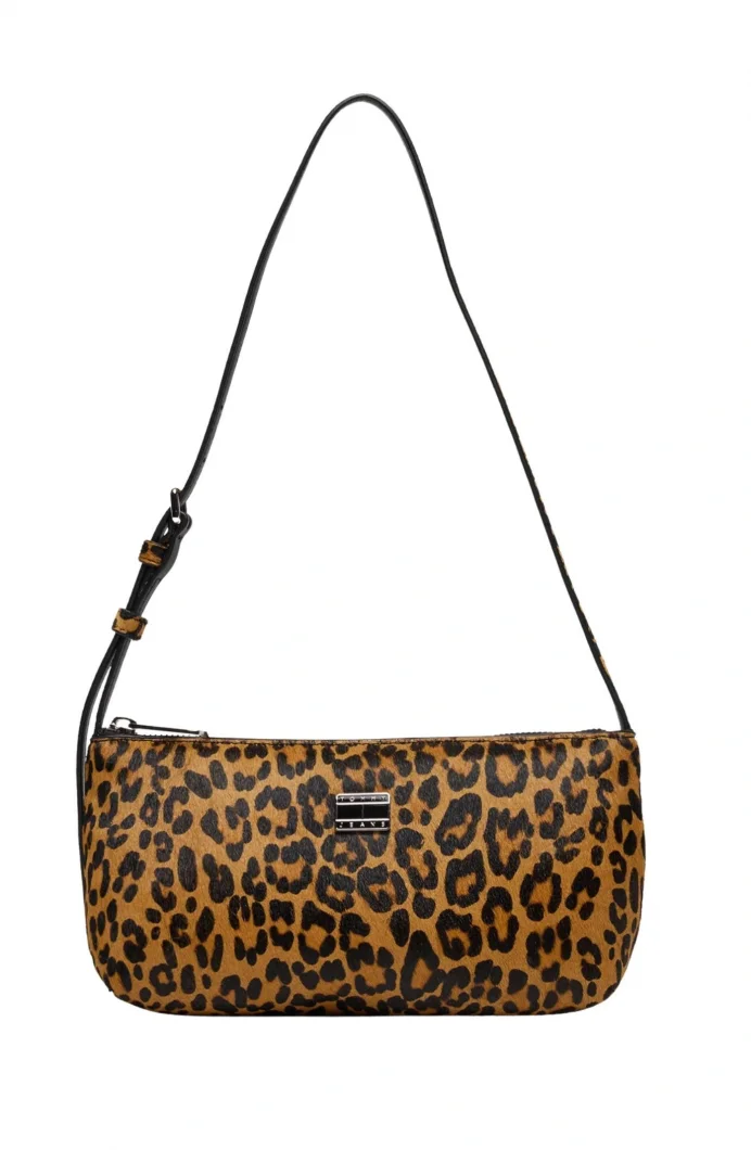 Tommy Hilfiger TJW Must Leopar Desenli Omuz Kadın Siyah Omuz Çantası AW0AW1800801R