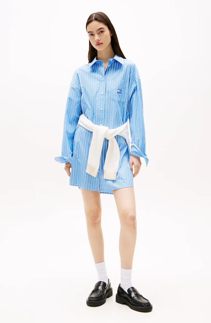 Tommy Hilfiger TJW OVS MINI SHIRT DRESS EXT Kadın Mavi Elbise DW0DW211220BB