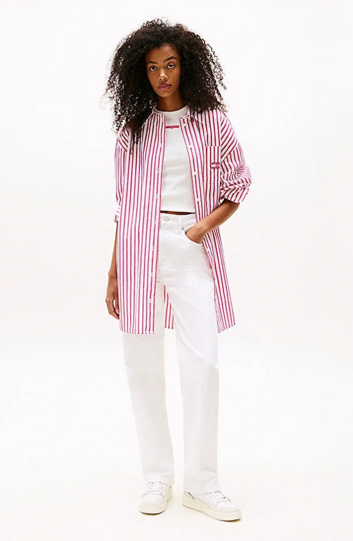 Tommy Hilfiger TJW OVS MINI SHIRT DRESS EXT Kadın Pembe Elbise DW0DW211220D5