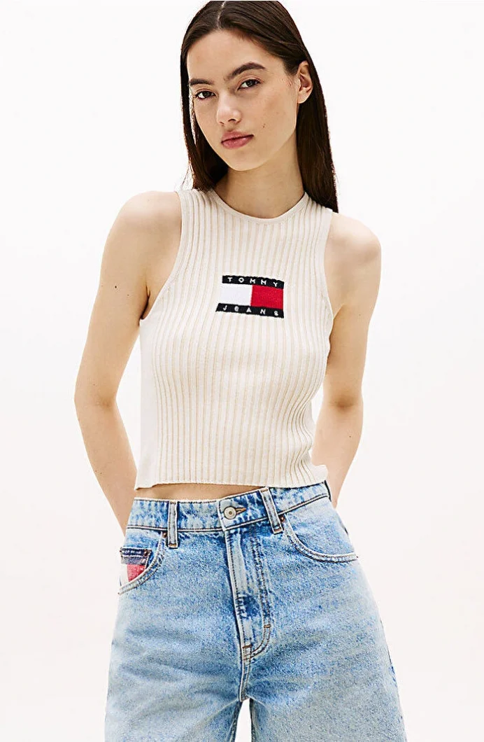 Tommy Hilfiger TJW RIB RACER TANK Kadın Beyaz Kazak DW0DW20975YBL