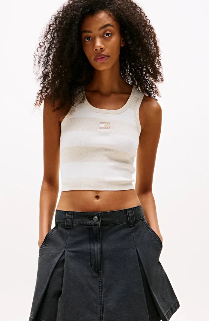 Tommy Hilfiger Tommy Hilfiger Çizgili Kısa Kadın  Bej  Triko DW0DW20969AE3