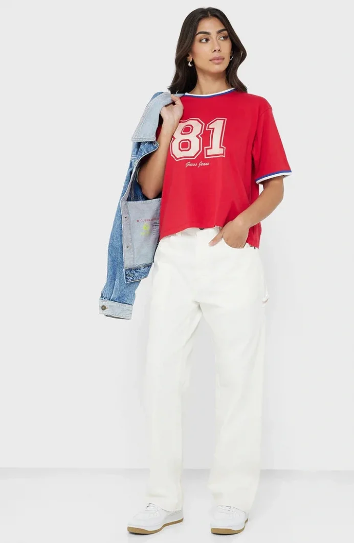 Guess Jeans Kadın Kırmızı Boxy Fit T-Shirt W5YI19K8HM0-G585