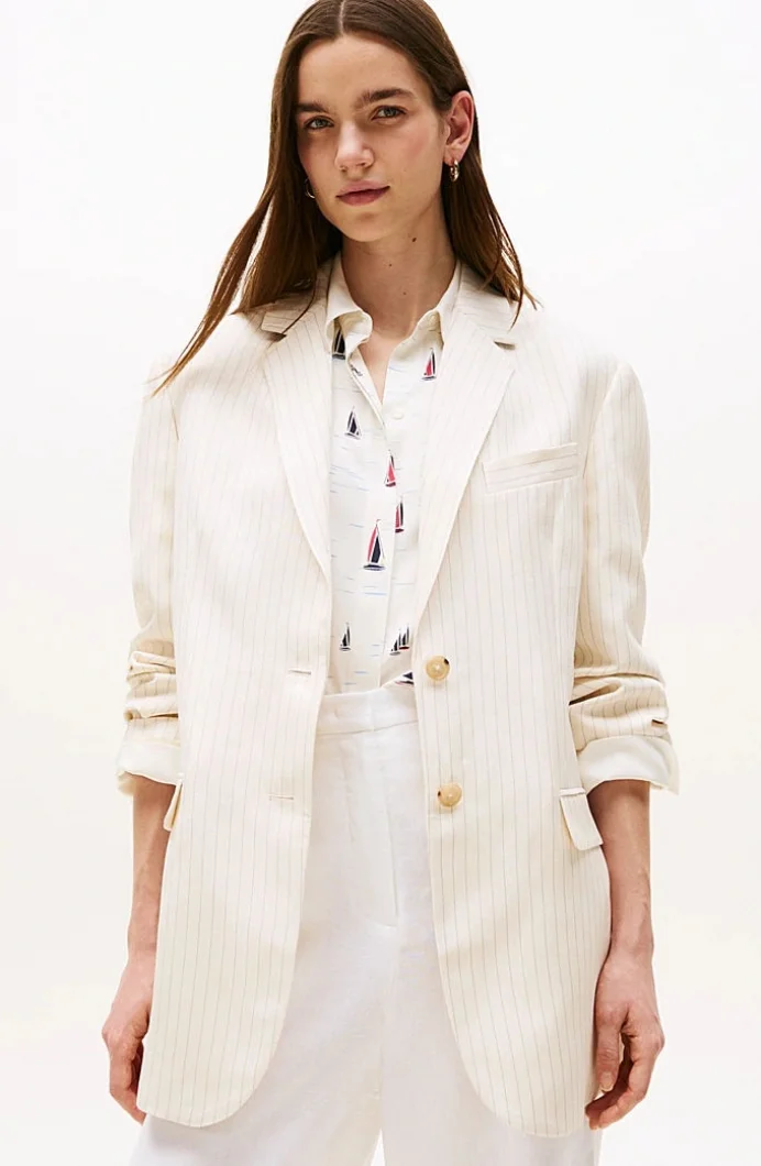 Tommy Hilfiger VISCOSE LINEN RELAXED SB BLAZER Kadın  Blazer Ceket WW0WW4616703N