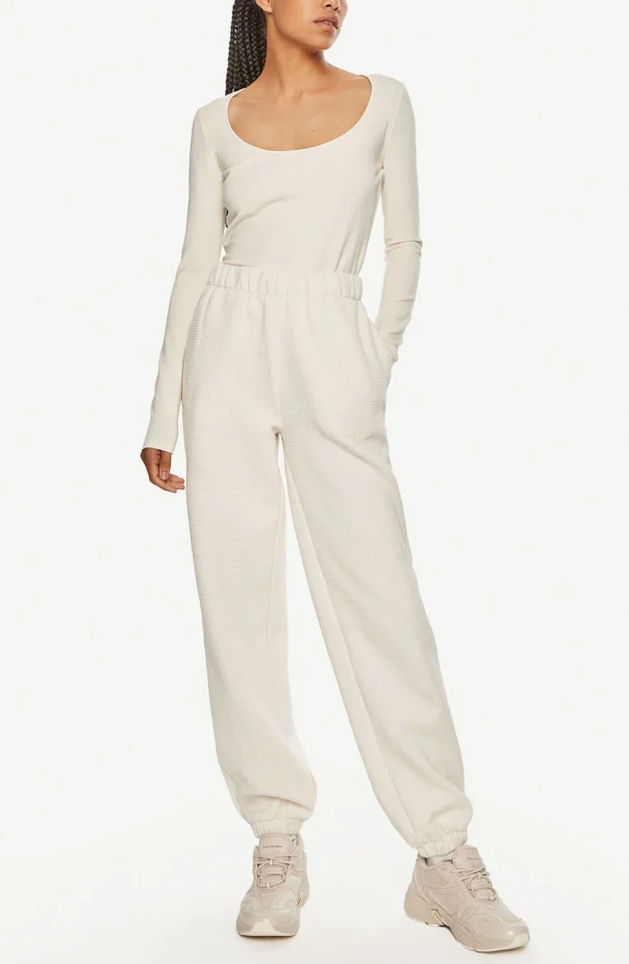 Calvin Klein WAFFLE KNIT CUFFED JOG PANT Kadın Beyaz Eşofman Altı J20J223920-YBI