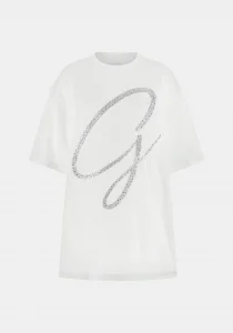 Guess Kısa Kollu Bisiklet Yaka Maxi G Zımbalı Kadın Beyaz T-shirt W6GI39K3478-G011
