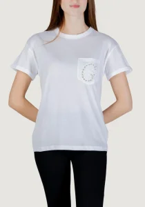 Guess Kısa Kollu Bisiklet Yaka Cepli G Logolu Kadın Beyaz T-shirt W6GI17K3037-G011