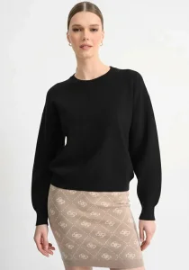 Guess Uzun Kollu Bisiklet Yaka Parker 4G Logolu Triko Kadın Siyah Triko W6RR48Z26I2-JBLK