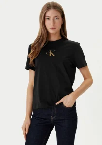 Calvin Klein Kısa Kollu Klasik Folyolu CK Kadın Siyah T-shirt LV047E804G-KHN