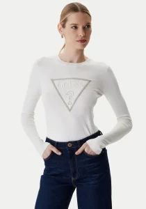 Guess Uzun Kollu Bisiklet Yaka Sasha Üçgen Logolu Triko Kadın Beyaz Triko W6RR49Z2NQ2-G012