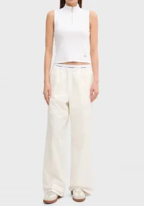 Calvin Klein Kadın Etiketli Kolsuz Yarım Fermuarlı Beyaz Bluz LV047C909G-YAA