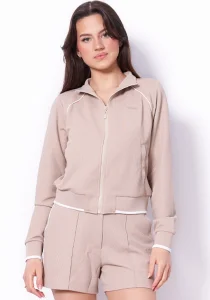 Guess Sarah Pike Hakim Yaka Tam Fermuarlı Kadın Bej Eşofman Üstü V6GQ05K2916-G1BW