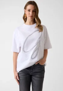 Guess Kısa Kollu Bisiklet Yaka Maxi G Zımbalı Kadın Beyaz T-shirt W6GI39K3478-G011