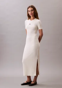 Calvin Klein A - MODAL RIB SS DRESS Kadın Beyaz Elbise LV044C902G-PBA