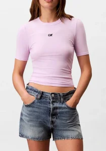 Calvin Klein Kadın Modal Fitilli Mor T-shirt LV044C901G-XEF