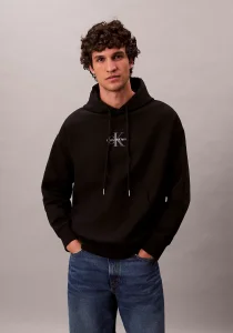 Calvin Klein Premium Penye Mikro Monologolu Kapüşonlu Erkek Siyah Sweatshirt LV04RC281G-UB1