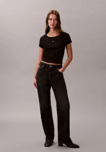Calvin Klein Kadın Etiketli Fitilli Kısa Siyah  Crop LV047C200G-UB1
