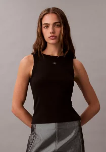 Calvin Klein Kadın Etiketli Pamuklu Fitilli Siyah AtletLV047C201G-UB1