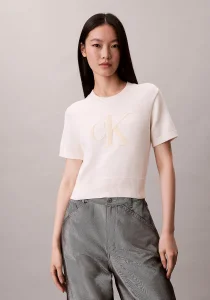 Calvin Klein Kalın Pamuklu Grafikli Süveter Kadın Beyaz Triko LV044E306G-YBH