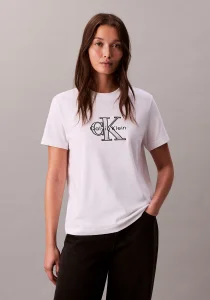 Calvin Klein Kısa Kollu Klasik Monologo Metalik Bisiklet Yaka Kadın Beyaz T-shirt LV047E819G-YAA