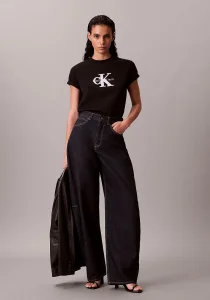 Calvin Klein Kısa Kollu Klasik Monologo Metalik Bisiklet Yaka Kadın Siyah T-shirt LV047E819G-UB1