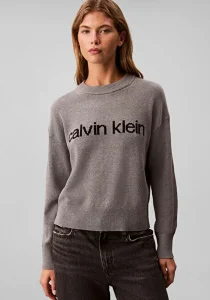 Calvin Klein Pamuklu Grafik Baskılı Kadın Gri Kazak LV047C311G-P7E
