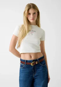 Guess GJ Kısa Kollu Bisiklet Yaka Baby Baker Kadın Krem Crop W6RI15J1314-G053