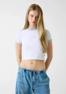 Guess GJ Kısa Kollu Bisiklet Yaka Baby Ringer Kalp Detaylı Kadın Beyaz Crop W6RI16J1314-G011