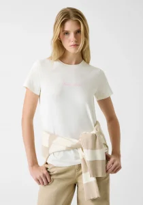 Guess GJ Kısa Kollu Bisiklet Yaka Normal Kesim Yıldız Nakışlı Kadın Krem T-shirt W6RI18J1314-G053