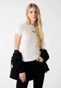 Guess GJ Kolsuz Bisiklet Yaka Nakışlı Dar Kesim Kadın Krem Top W6RP21KA0H1-G053