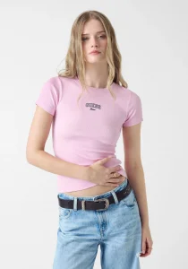 Guess GJ Kolsuz Bisiklet Yaka Nakışlı Dar Kesim Kadın Pembe Top W6RP21KA0H1-G65F
