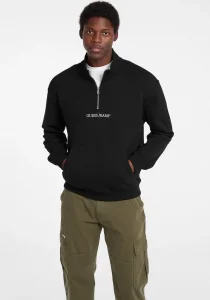 Guess GJ Yarım Fermuarlı Normal Kesim Nakışlı Erkek Siyah Sweatshirt M5RQ42KCPR1-JBLK