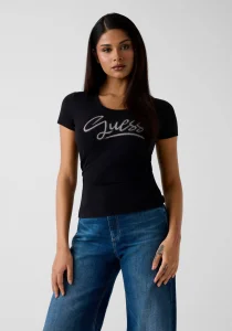 Guess Kısa Kollu Bisiklet Yaka Guess Yazılı Kadın Siyah T-shirt W6RI24J1314-JBLK