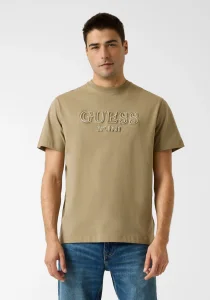 Guess Kısa Kollu Bisiklet Yaka Nakış Logolu Erkek Haki T-shirt M6RI22K8FQ4-G1ED