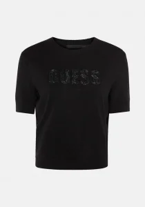 Guess Kısa Kollu Bisiklet Yaka Norah Logolu Triko Kadın Siyah Triko W6RR47Z2NQ2-JBLK