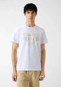 Guess Kısa Kollu Temel Boyalı Üçgen Logolu Erkek Beyaz T-shirt M6RI09I3Z14-G011