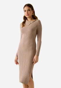Guess Uzun Kollu Balıkçı Yaka Priscilla Saç Örgü Fitilli Kadın Bej Elbise W6RK01Z2YJ2-A10L