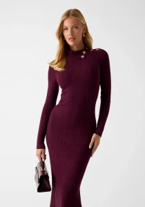 Guess Uzun Kollu Balıkçı Yaka Priscilla Saç Örgü Fitilli Kadın Bordo Elbise W6RK01Z2YJ2-RGP