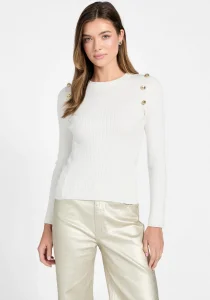 Guess Uzun Kollu Fitilli Logolu Düğmeli Vonn Kadın Beyaz Triko W6RR58Z2YK2-G1O6